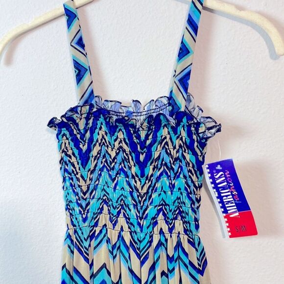 American Fashion Jr.Miss S/M Boho Chevron Print Aqua Sundress - Picture 5 of 7